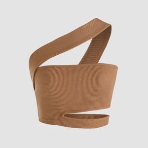 Brown, off shoulder ribbed crop top